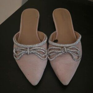 Elegant EXPRESS Rhinestone Bow Mules
